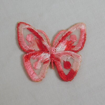 Wrights Sew On Applique Embroidered Pink & Red Butterfly Patch 1.75 x 1.75'' FLAW