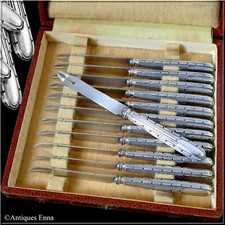 Coignet French Sterling Silver Melon Knife Set 12 Pc, box, Art Deco