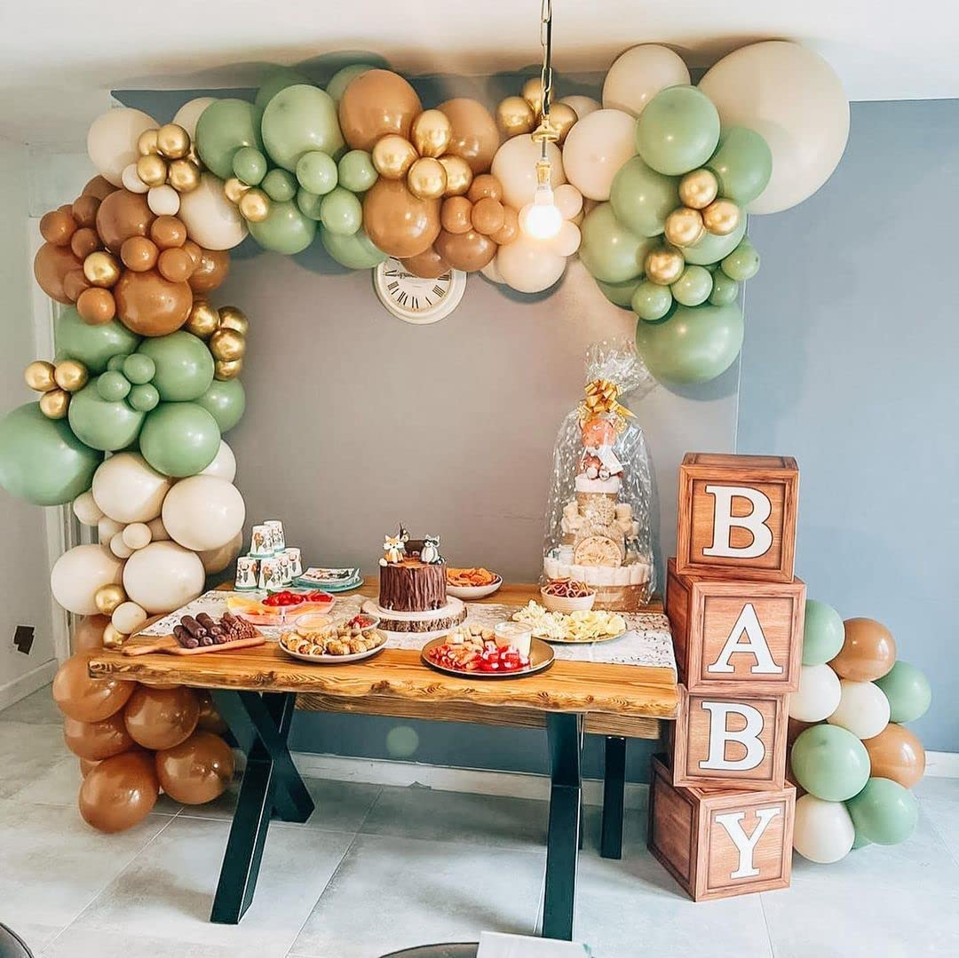 Baby Shower Boxes Party Decorations Wood Grain Brown Blocks