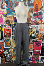 Vtg 90s Black White Check Plaid High Rise Wool Trouser Pants 27x27 Dark Academia