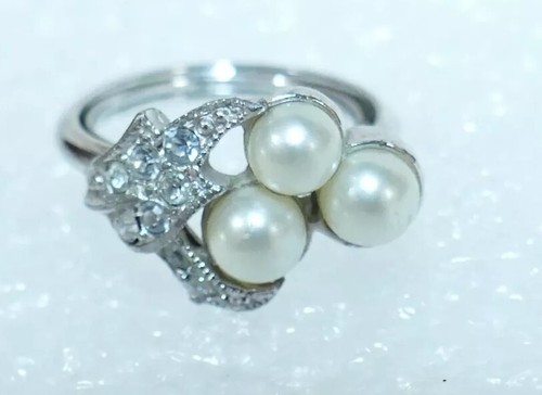 Avon Ring silberfarben Strass Kunstperlen Abendpracht verstellbar 6,25-7 - Bild 11 von 13