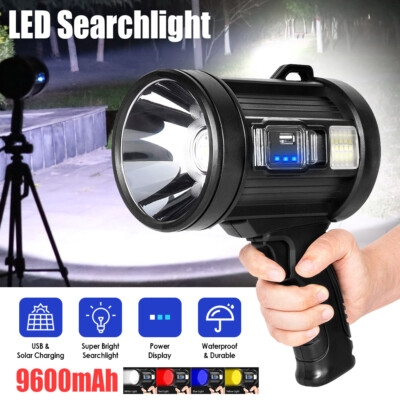 Rechargeable Spotlight Super Bright 200000Lm LED Searchlight Handheld Flashlight