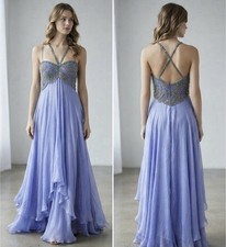 Sherri Hill Halter Periwinkle Blue Jeweled Rhinestone Long Dress Gown Women’s 12