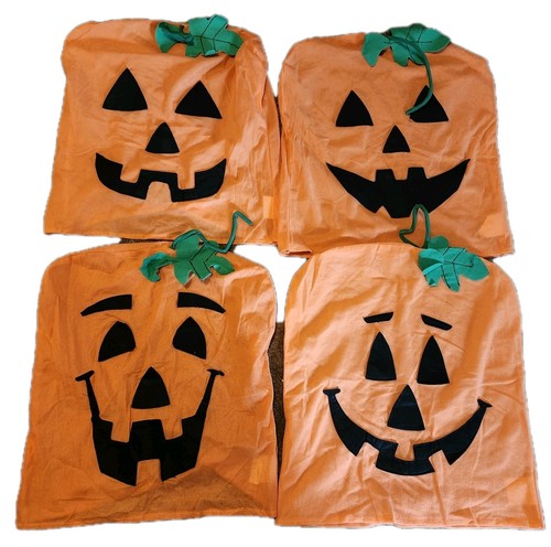 Set of 4 Halloween Pumpkin Chair Covers Jack O Lantern Slipcovers Fall Decor Lot