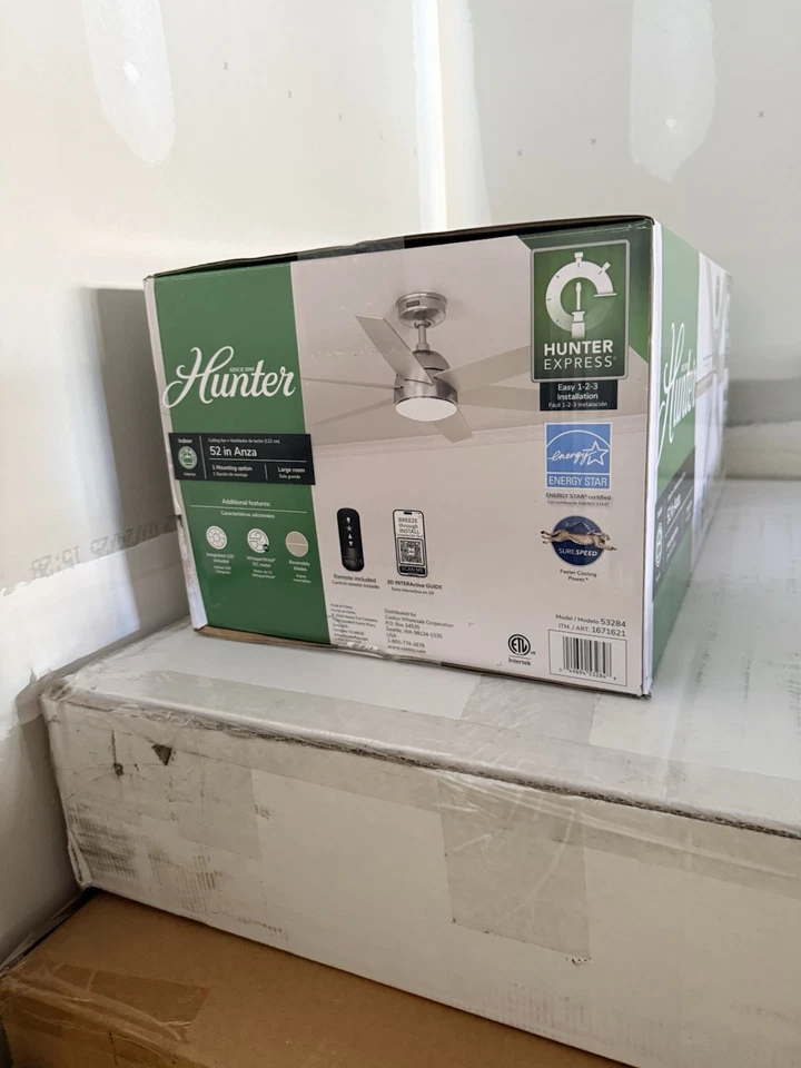 New Hunter Anza 52” 6 Blade Ceiling Fan 53284 LED Light w/ Remote Brush Nickle. - Image 2 of 2