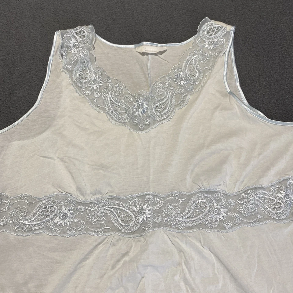 Hanro Of Switzerland Blue Nightgown Mercerised Cotton Sz L Lace Trim Lingerie - Image 2 of 4