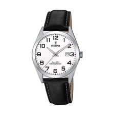 Festina klassische schwarze Herren-Lederarmbanduhr F20446/1