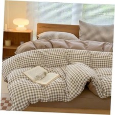 Twin Grid Gingham Duvet Cover Set Tan - Twin/Twin XL 68" 90" Brown Grid