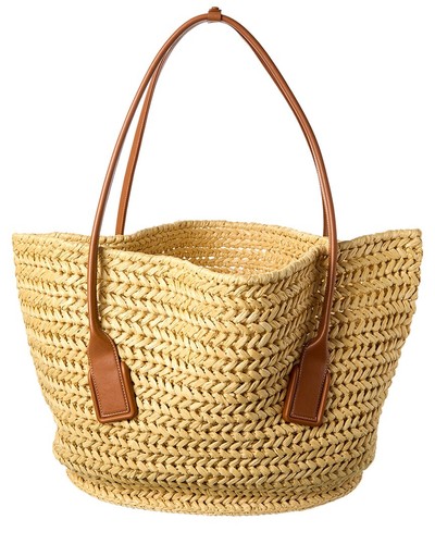 Bottega Veneta Arco Medium Raffia & Leather Basket Tote Women's Brown