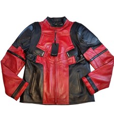 HERON Lambskin Motorcycle Armor Jacket Mens XL Red Black Racer  Deadpool Cosplay