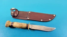 Vintage Marbles Gladstone Mich Bowie Knife Stag Handle Marbles + Sheath TR674