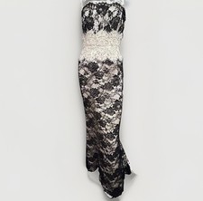 ESCADA Black Lace Strapless Evening Gown Beaded Sequin Waist Dress US 6 8 DE 38