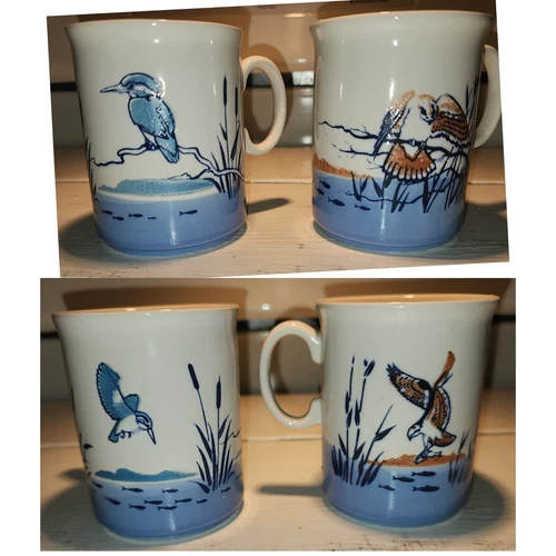 (2) EIT Coffee/Tea Cup Ironstone Embossed Kingfisher Design Made In England EC