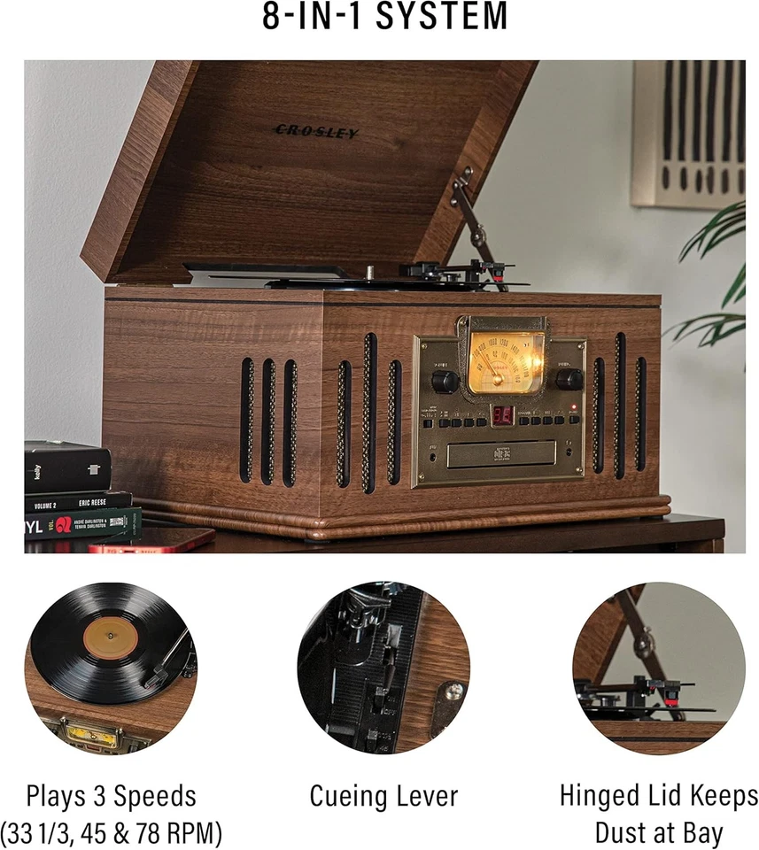 Crosley CR704B-WA музыкант 3-скоростной проигрыватель с радио, CD/кассета ореховый - Изображение 2 из 4