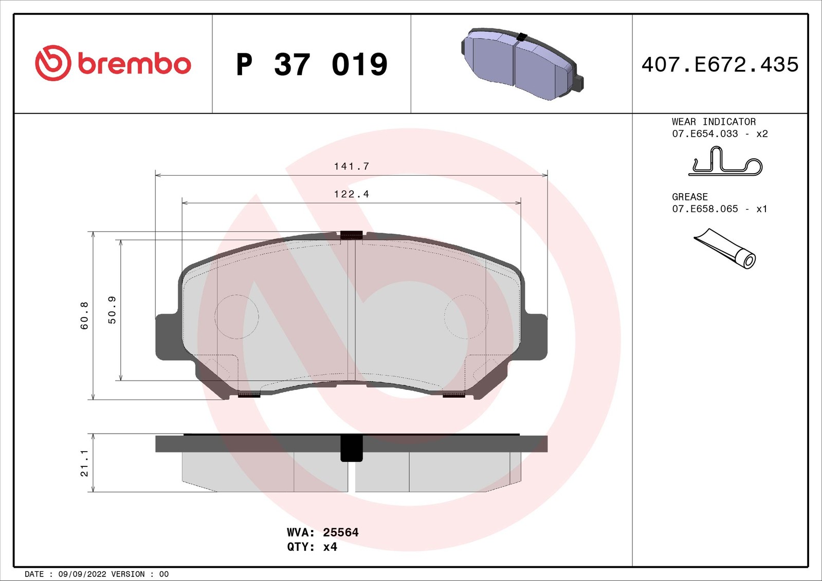 Front BREMBO P 37 019 Brake Pad Set, disc brake for JEEP,JEEP (GAC FCA)