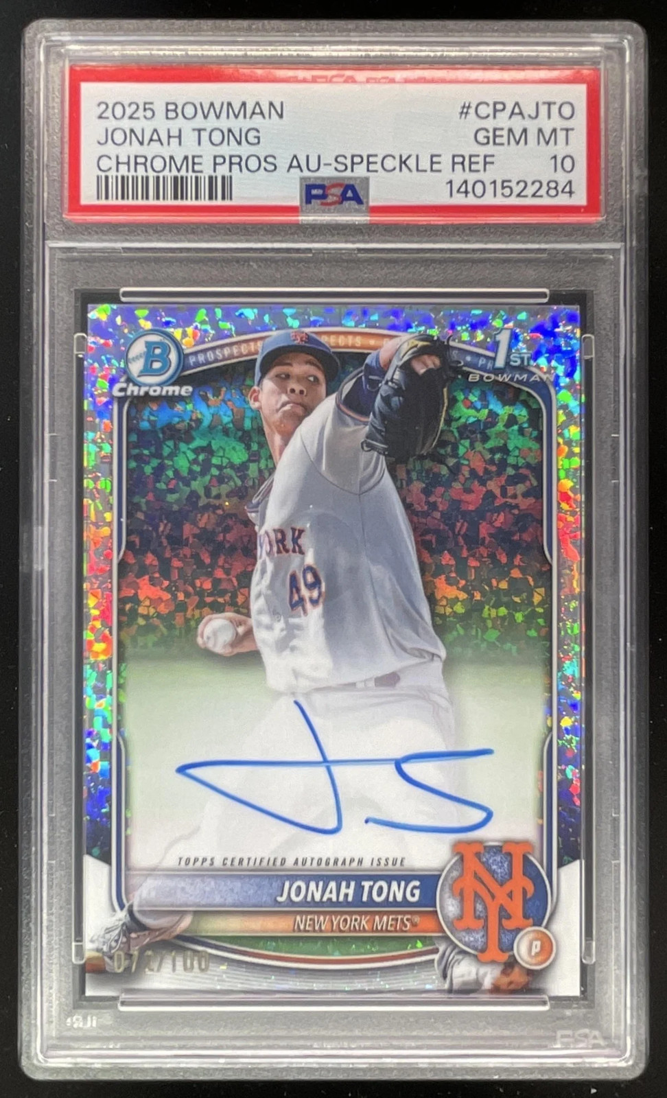 2025 Bowman Chrome Prospect Mini Diamond #CPA-JTO Jonah Tong RC Auto /100 PSA 10