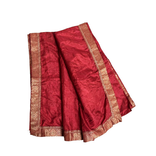 Red Saree Traditional Women Wrap Dress Silk Fabric Indian Vintage Sari Drape Use