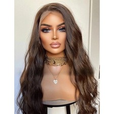 Synthetic Hair Heat Resistant Long Wavy Choc Brown Frontal T Lace Wigs