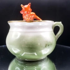 Victorian Fairing Red Devil in Cup Miniature Porcelain Carnival Prize 1890s