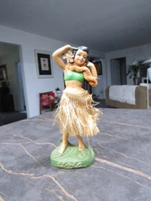 VINTAGE 7" Hula Dancing Girl TiKi Nodder Bobble Head Skirt Lei HAWAII Japan 40s