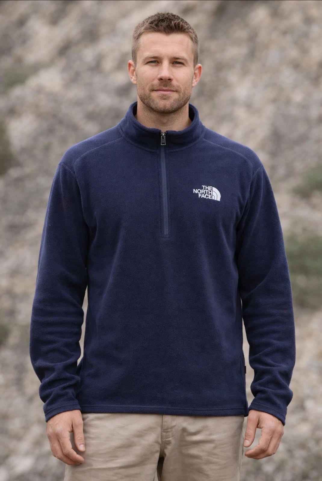 The North Face Jacket Mens Size XL Navy Blue Fleece Half Zip Outdoor Casual Logo