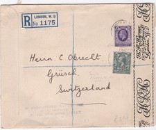 1935 registered cover sent from HRHarmer London to Grusch Switzerland
