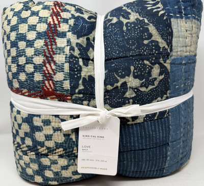 New Pottery Barn Love Handcrafted King Quilt Multi Color