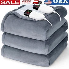 Electric Heated Throw Blanket 10 Heat Settings Dual Control Safe Auto Shut Off