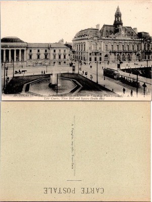 Vintage Tours France Postcard Le Palais de Justice Town Hall Square Unposted