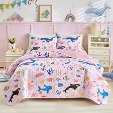 Joyreap 2 Pieces Twin Size Cotton Quilt Set World Of The Sea Theme Ocean Pink