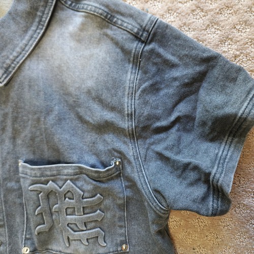 Camicia Denim Mixed Exotion S Manica Corta Strass Paisley Vestita Crop - Foto 3 di 8