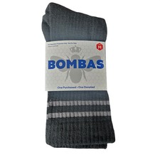 NEW Bombas Kids Medium Socks Charcoal Gray Striped Cotton Blend Kidcore Cozy