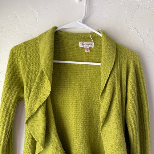 Pointella 100% Cashmere Cardigan Green Ruffle Tie Front Fairycore Sweater Sz S - Picture 2 of 8
