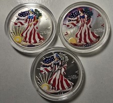 (Lot of 3) 1 Oz.  America Silver Eagles Colorized~ 1999/2000/2001 ~ BU Unc