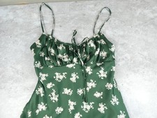 B Darlin Dress Women 1/2 Green Satin Floral Y2K Sundress Boho Fairy Baby Doll