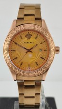 Luxury Versace Men Quartz Rose Gold Dial "Date" Wristwatch Steel Band