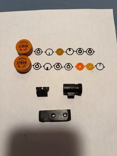 Lyman No. 17A Front Globe Sight Inserts with tin also several vintage sights