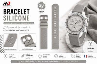 Bracelet Montre Silicone Gris Omega X Swatch MoonSwatch Étanche 20 mm - Photo 1/2