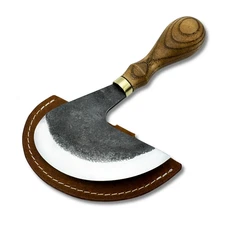 Round Knife for Leather Work. Razor Sharp Blade. Head Knife. Hand Forged Knife.
