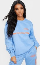 Prettylittlething Women  s Oversized Graphic Print Sweatshirt Blue Sz 0 / XS -NWT