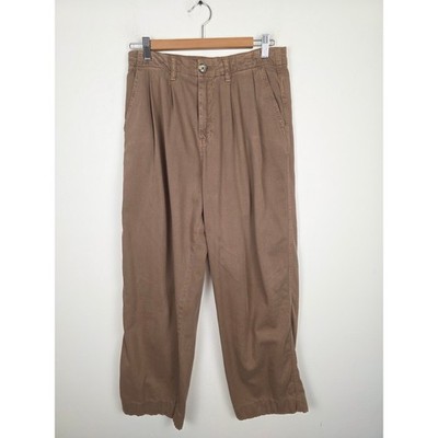 Free People Brown Pleated Tapered Trousers High Rise Cotton Pants Size 0