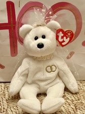 Rare Mrs Retired 2001 White Ty Beanie Babie Bride Wedding Bridal 8in Bear