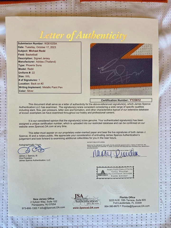 Camiseta autêntica Michael Redd autografada Pro Cut Rev 30 JSA LOA Suns - Imagem 2 de 4