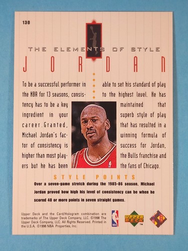 1998 Upper Deck Michael Jordan Living Legend "The Elements Of Style" Bulls #130 - Picture 2 of 2