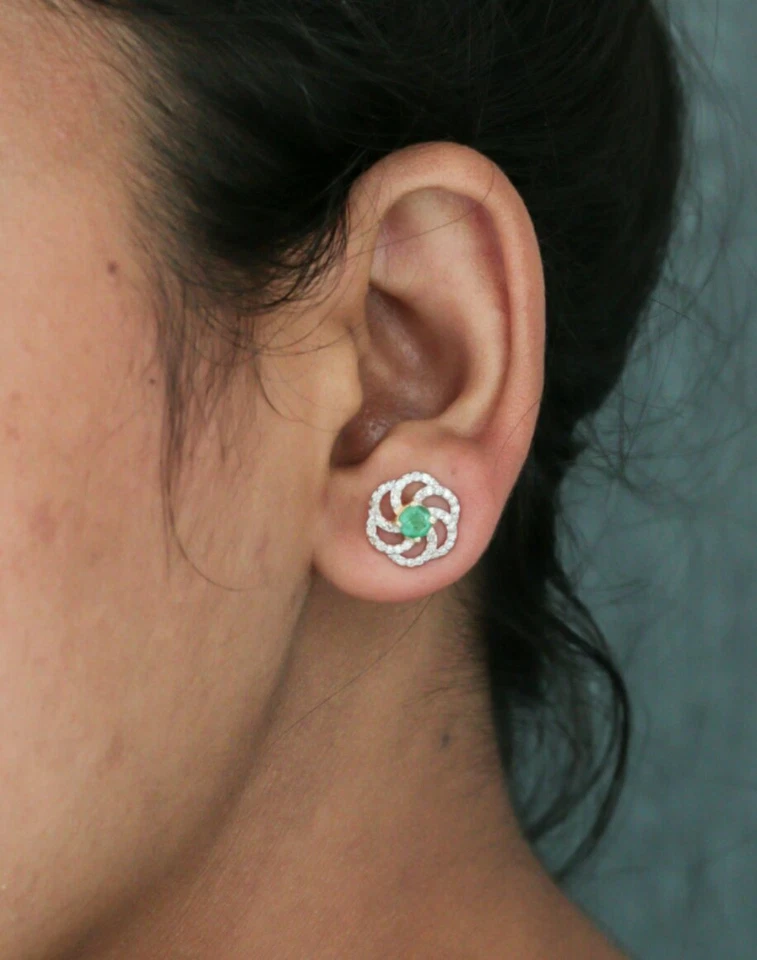 翡翠耳环 14K 纯金钻石耳钉女士圣诞礼物。 — 第 2/4 张图片