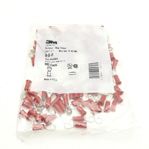 Lot of 4 Bags of 100 3M 94727 Ring Tongue Terminal, 22-18 AWG, Size 8 Stud - Picture 3 of 4