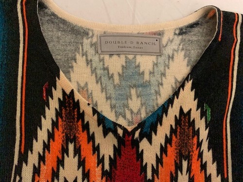 DOUBLE D RANCH AZTEC STYLE WOMEN'S PONCHO TUNIC SIZE S/M FRINGED YOAKUM TEXAS - Picture 8 of 11