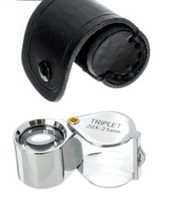 Jewelers Loupe Magnifier Magnifying 20X Folding Triplet 21mm Leather Case