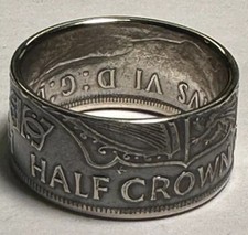 Professionally Made 1945 UK Half Crown Silver Coin Ring