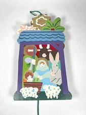 Hand Painted Wooden Nativity Scene Pull String Peekaboo Angels, Sri Lanka